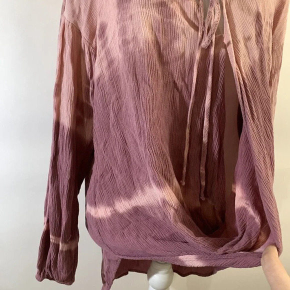 Venus Tie Dye Ombre Tunic Medium Keyhole Tie Neck Draped Hem Slouchy Peasant Top - Picture 7 of 11
